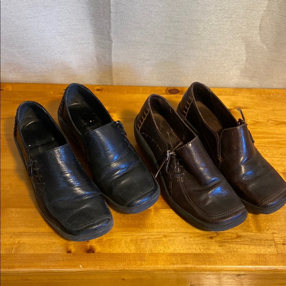 2 pairs Women’s Black and Brown Leather Shoes